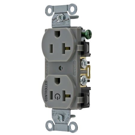 Hubbell Wiring Device-Kellems Straight Blade Receptacle, 5-20R, 20 A, 125V AC, 2 Pole, 3 Wire, Grounded BR20C1GRY